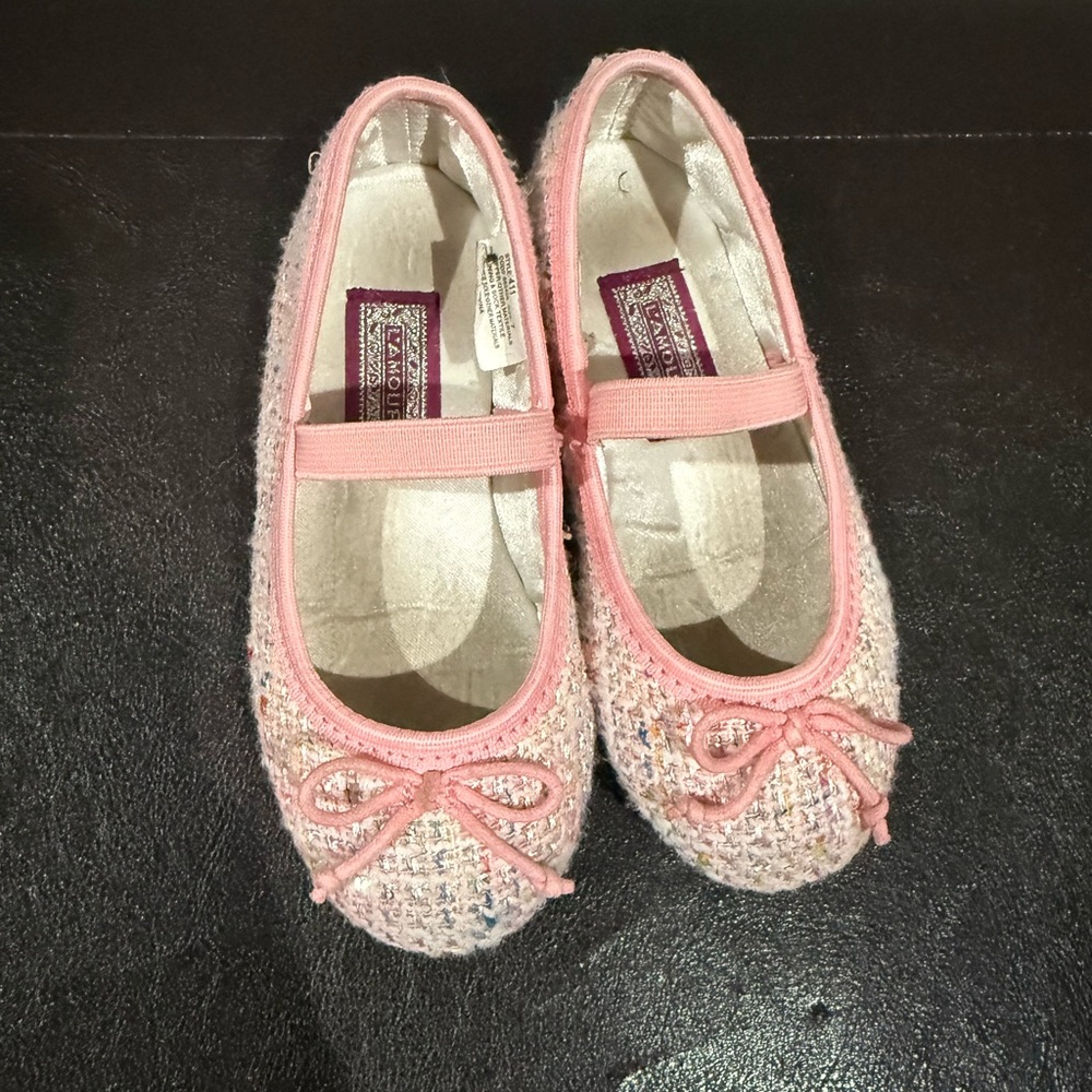 L'Amour Pink Tweed Mary Jane Ballet Flats for Kids